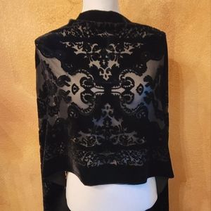 Black Shawl Velvet Burnout Detail 70"x20" with Fringe